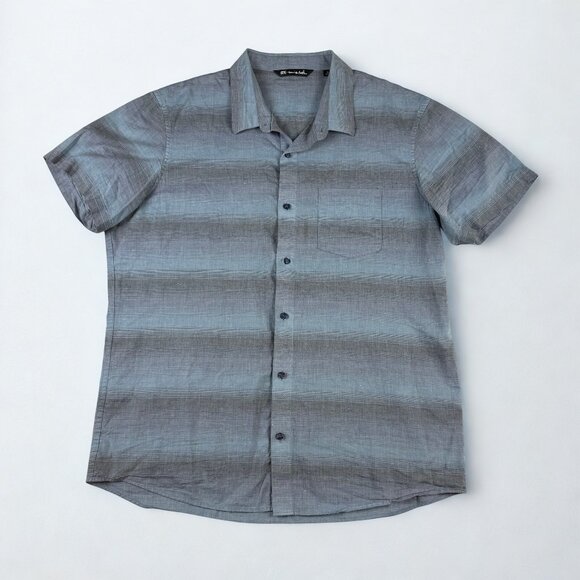 TravisMathew Shirt XL Short Sleeve Button Up Blue Gray Striped Casual Golf - Picture 1 of 6